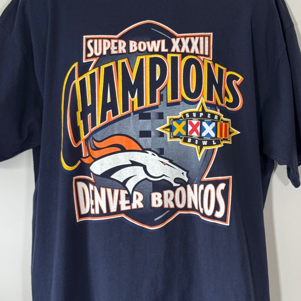 Vintage Logo 7 Denver Broncos Super Bowl XXXII Champions T-Shirt Navy XXL 1998